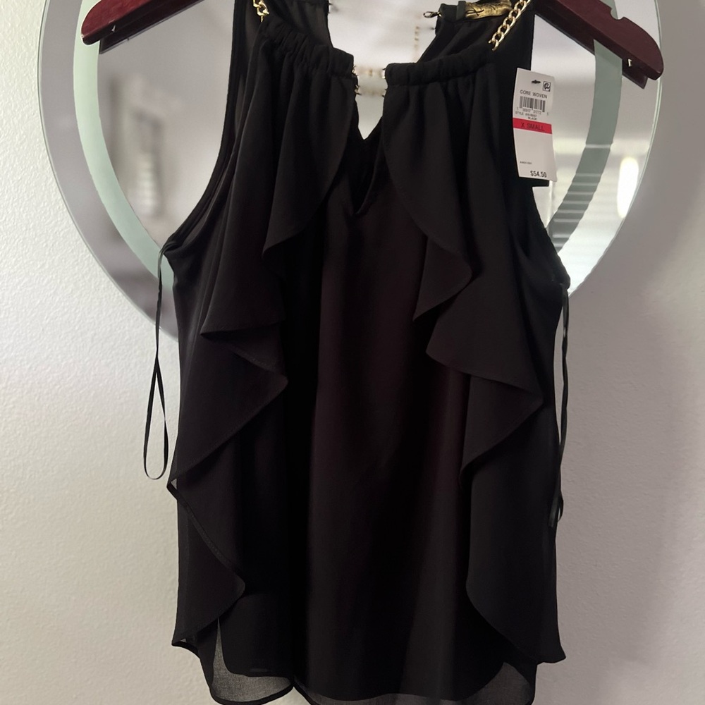 Thalia Sodi Black Ruffled Sleeveless Blouse new with tag